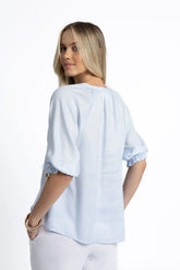 Humidity Romantic V-Neck Blouse - Ice Blue